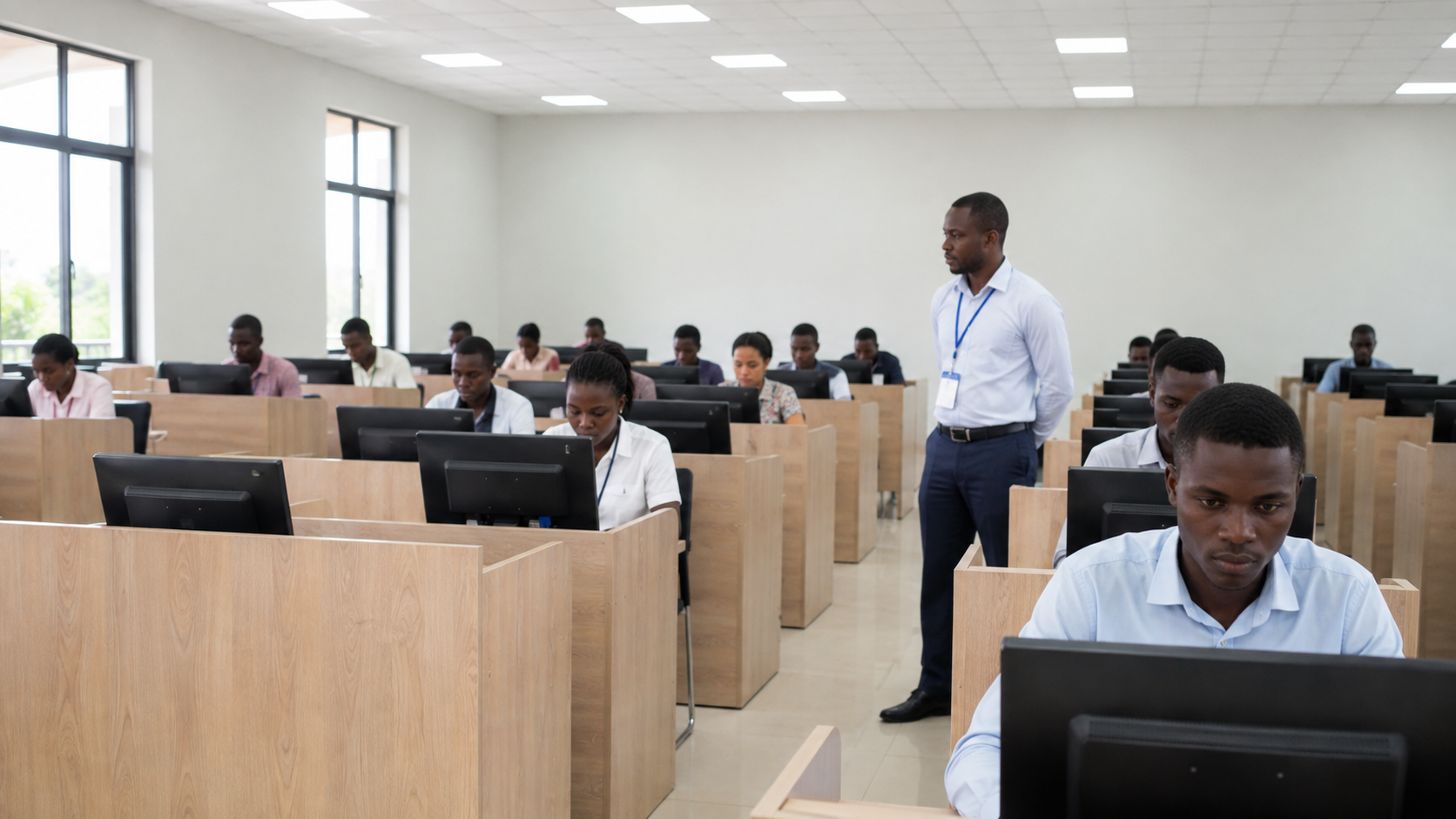 African students writing CBT examinations in a computer hall